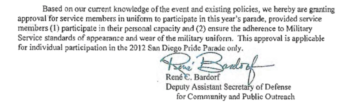 US military members march in full uniform at San Diego gay pride