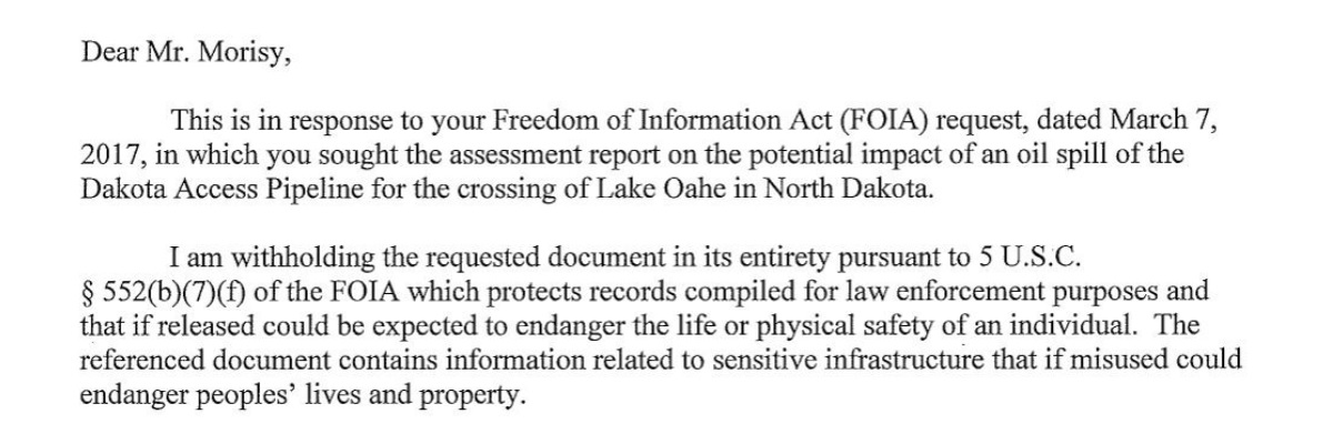 Rejection of DAPL environmental impact assessment